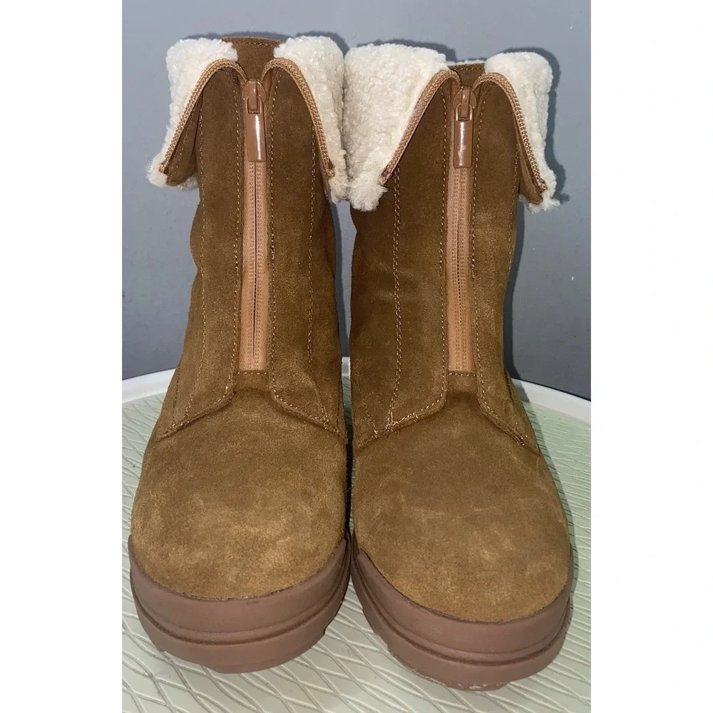Ozark Trail Women Leather Wedge Winter Ski Boot Waterproof Hidden Heel Brown  10
